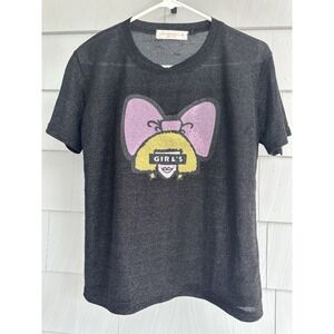 Loveholic‎ Korea Sheer Black T-Shirt Girls Graphic Bow Paris Find M/L